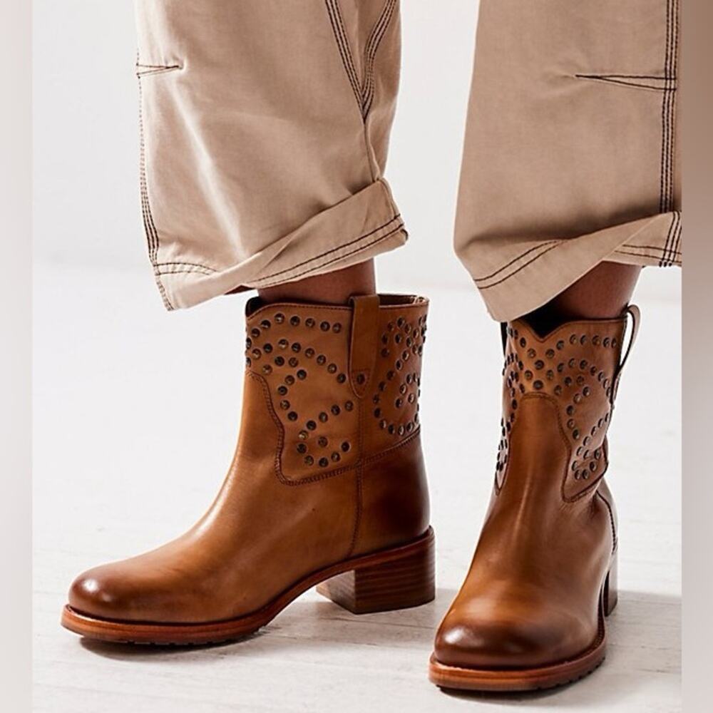Free People Harmony Studded Ankle Boots in Biscuit 8.5